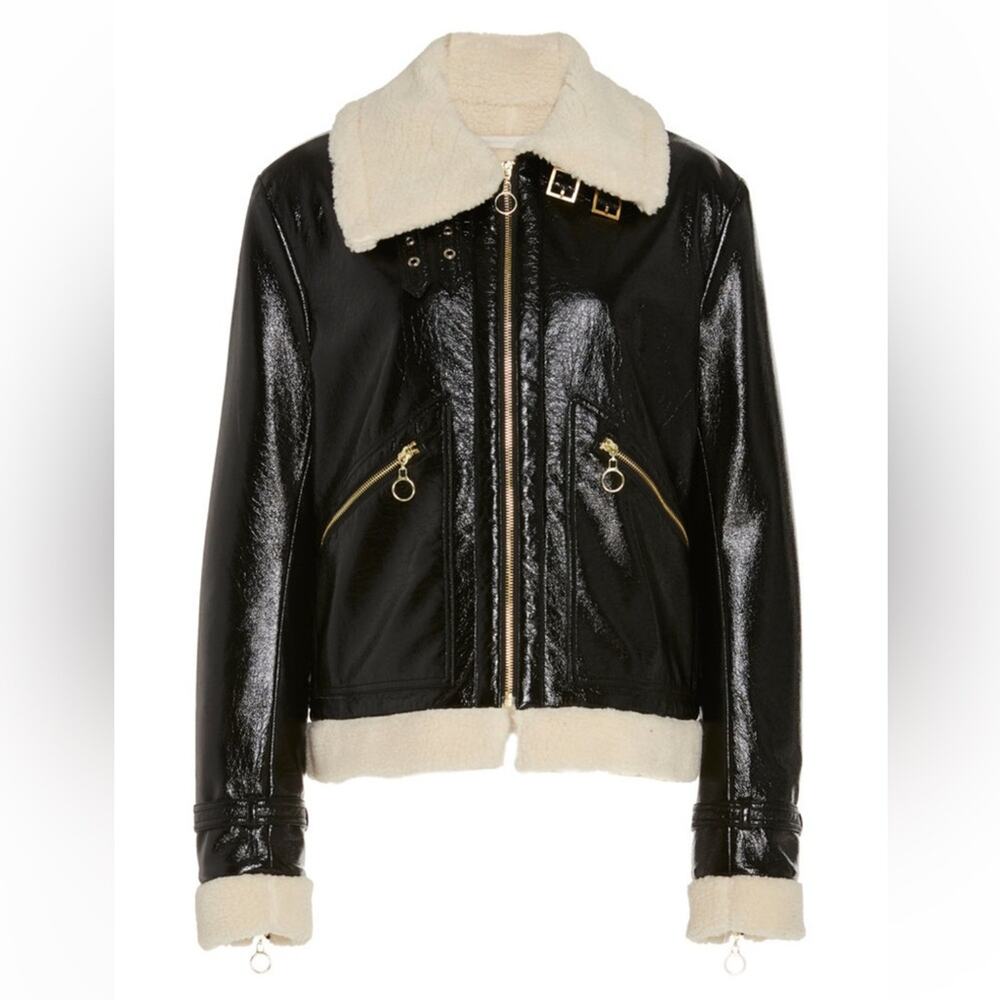 Jonathan Simkhai Vegan Leather Sherpa Aviator Bomber Jacket Women’s XS Black - Picture 15 of 16